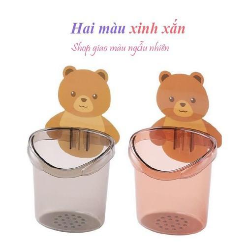 Cốc đựng bàn chải, kem đánh răng, cọ trang điểm phòng tắm hình gấu dán tường siêu chắc chắn