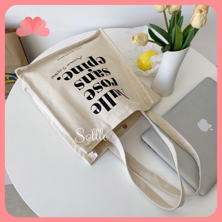 Túi tote Ulzzang đáy vuông trắng ngà bản to ngăn phụ cúc bấm chữ Nulls Hot trend TO02V