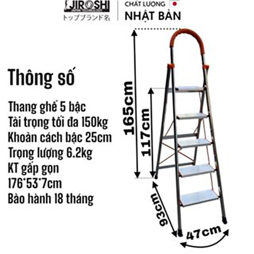 Thang ghế thắp hương gấp gọn nhôm inox Jiroshi 3 4 5 7 bậc, thang xếp gia đình inox nhật bản có tay vịn thông minh