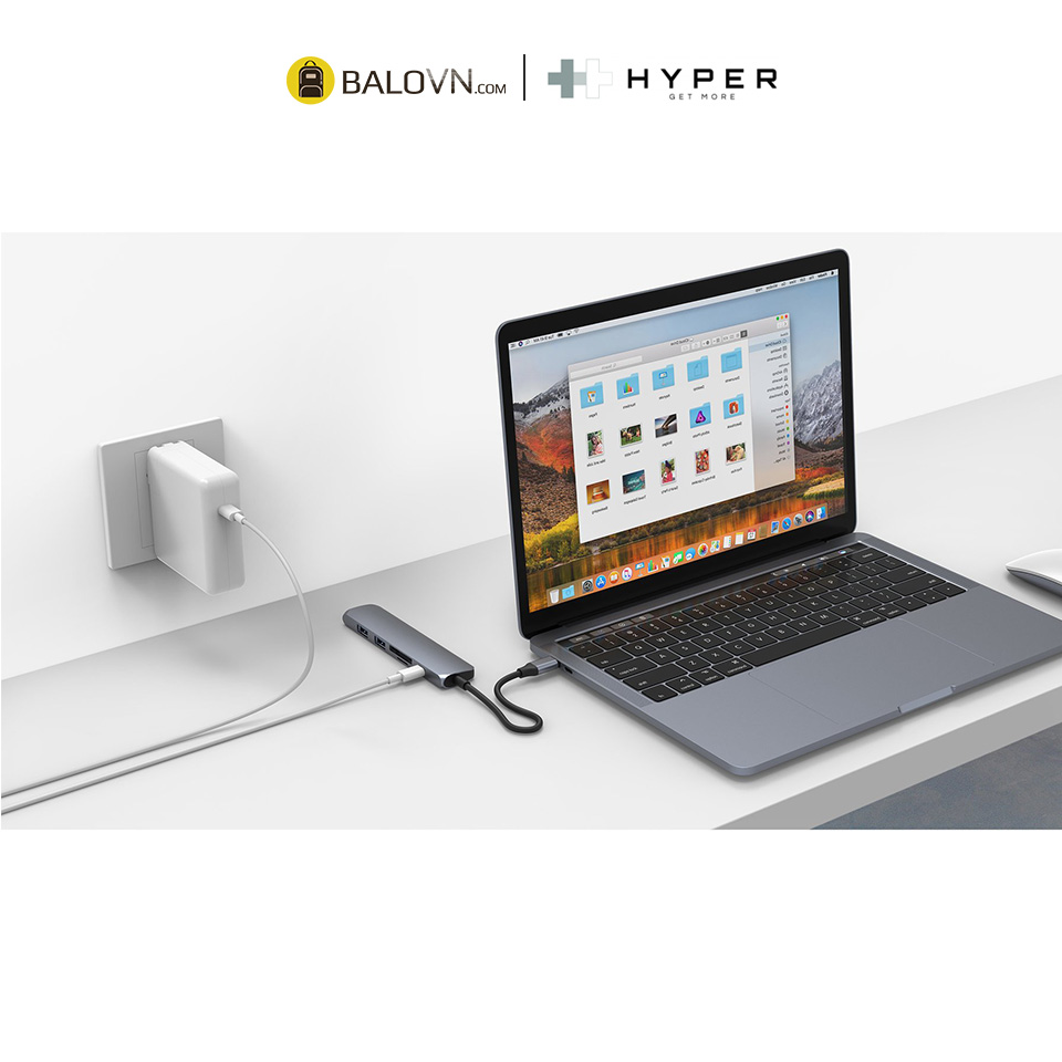 Cổng Chuyển Type-C Hyperdrive HDMI 4K Bar 6 In 1 USB-C Hub for Macbook, Ipad PC &amp; Devices (HD22E) - Hàng Chính Hãng