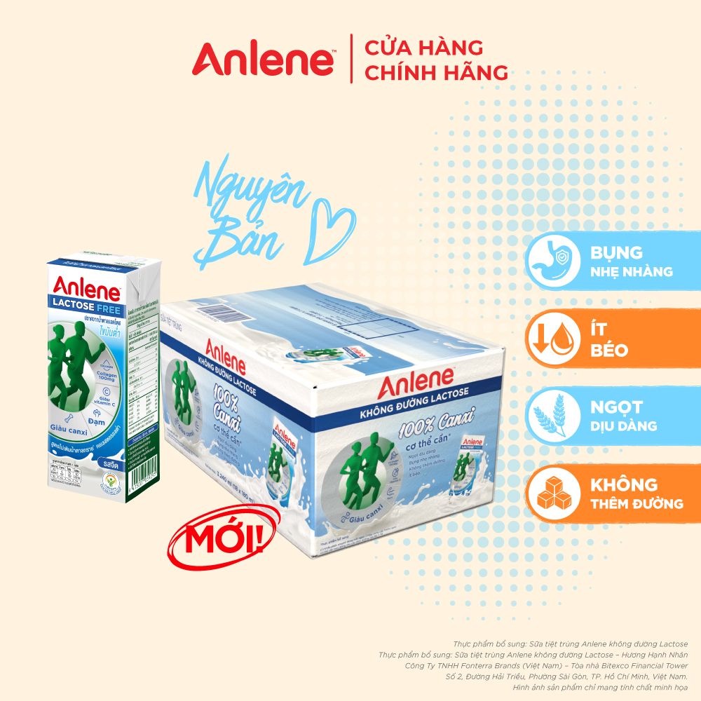 Thùng 18 hộp sữa Anlene không đường Lactose (18 x 180ml)