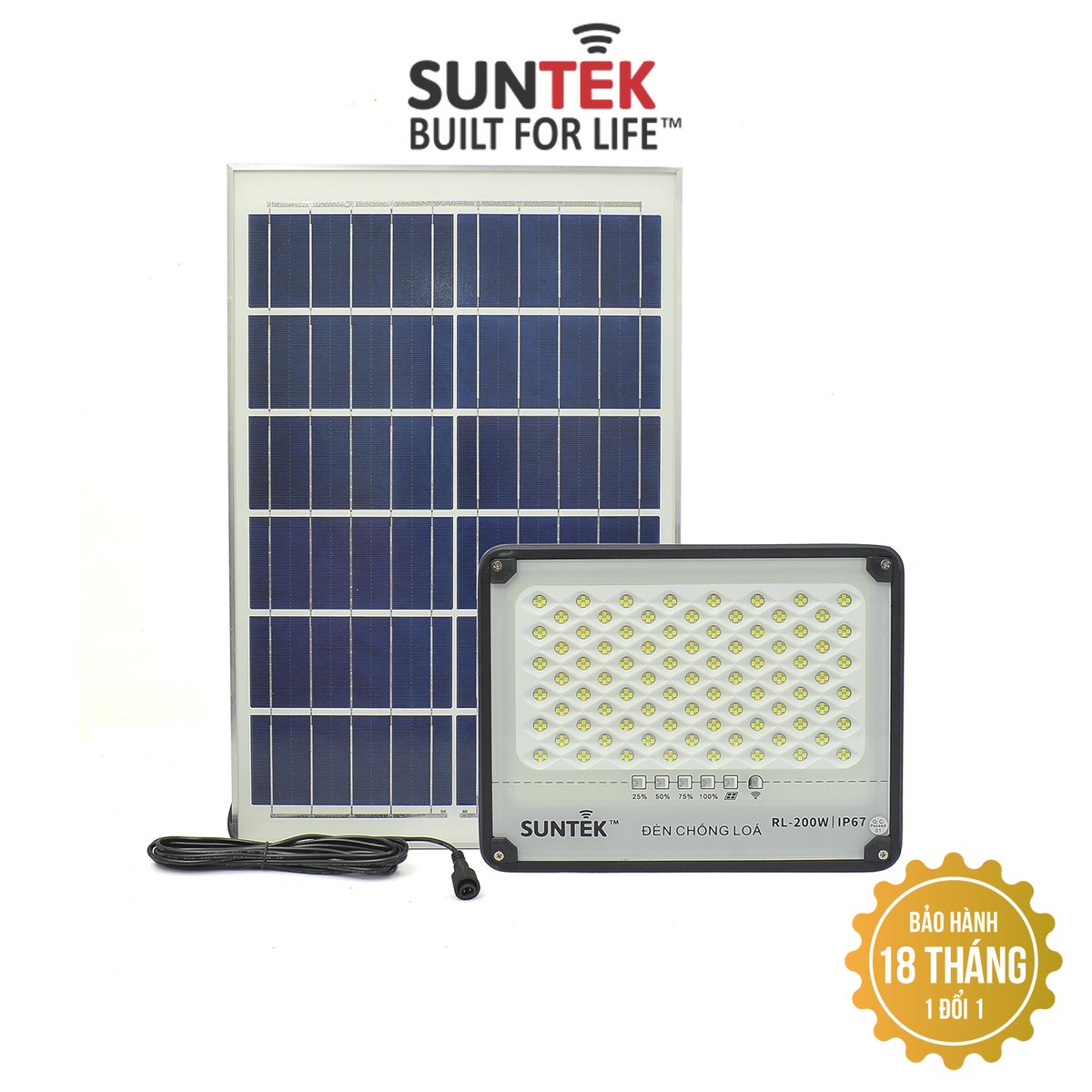 Đèn Pha Chống Lóa Năng Lượng Mặt Trời SUNTEK RL-200W - Sáng suốt đêm (10-12h) | Tự động Bật/Tắt | Điều khiển Từ Xa | Chống Nước/Bụi/Sét | Tuổi thọ bóng LED 50.000 giờ - Hàng Chính Hãng - Bảo hành 18 tháng 1 đổi 1