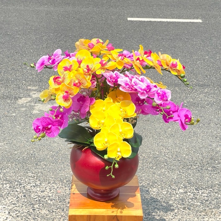 Chậu Hoa LAN HỒ ĐIỆP 12 Nhánh  cao su nhân tạo trang trí nhà cửa