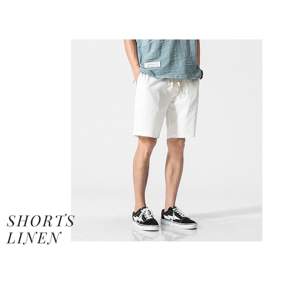 Quần ngắn shorts ngang gối linen chất liệu đũi màu trắng đen dài ngang gối của Hung Tubes
