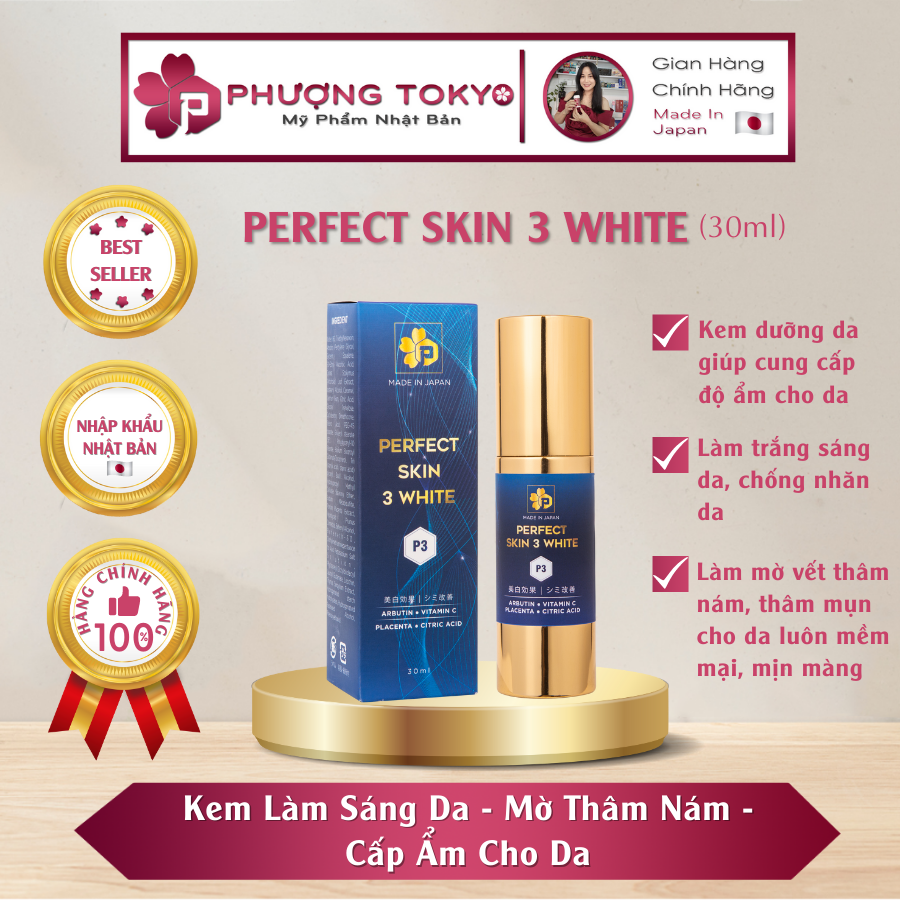 KÈM LÀM TRẮNG SÁNG DA - CHỐNG NHĂN DA, MỜ THÂM SẠM NÁM - PERFECT SKIN 3 WHITE NHẬT BẢN
