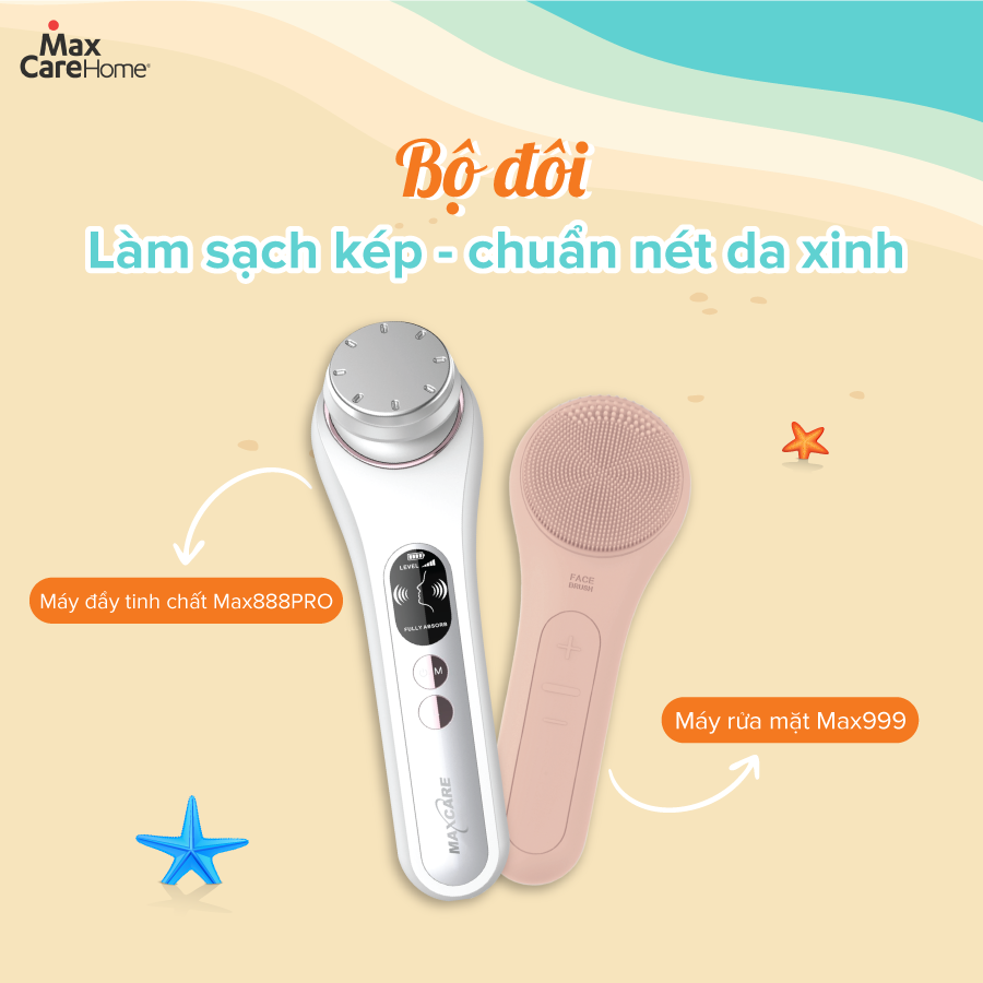 Combo máy đẩy tinh chất ion nóng lạnh Max888PRO/Max888 + Máy rửa mặt Maxcare Max999