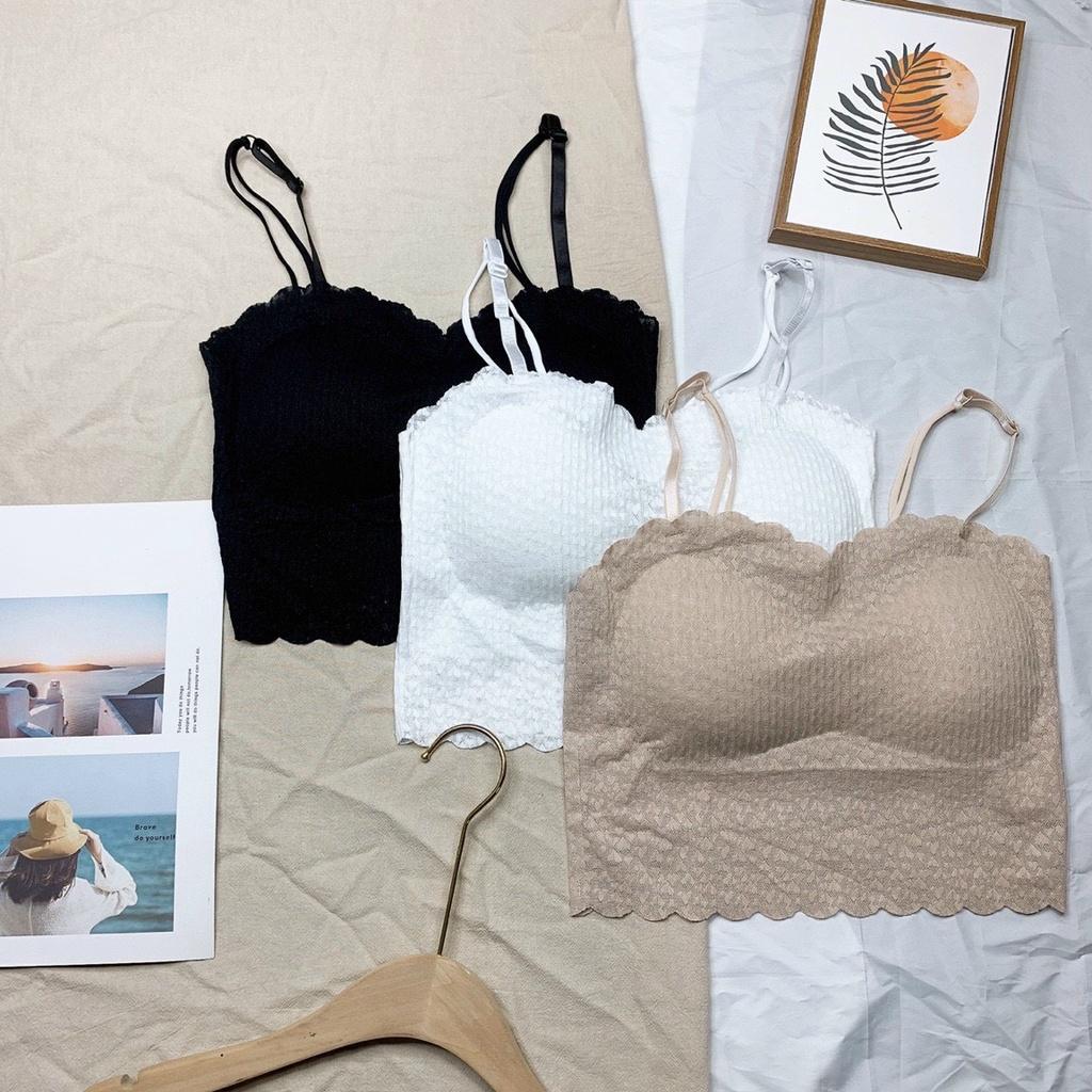 Áo Ngực Bra Nữ 2 Dây Croptop Ren Hoa Co Dãn Thoáng Mát