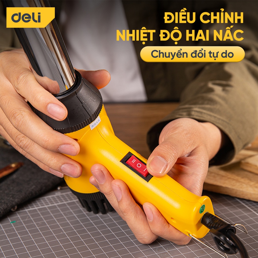 Máy khò nhiệt Deli Súng Khò Hàn Nhựa Màng Co Thổi Hơi Nóng Cao Cấp Lên Tới 480 Độ