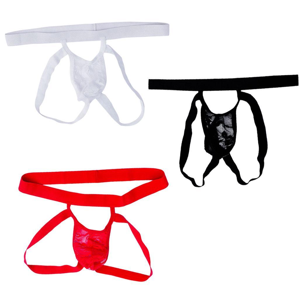 2-3pack Men's Lace Opening Pouch G-string Underwear Thong Panty White