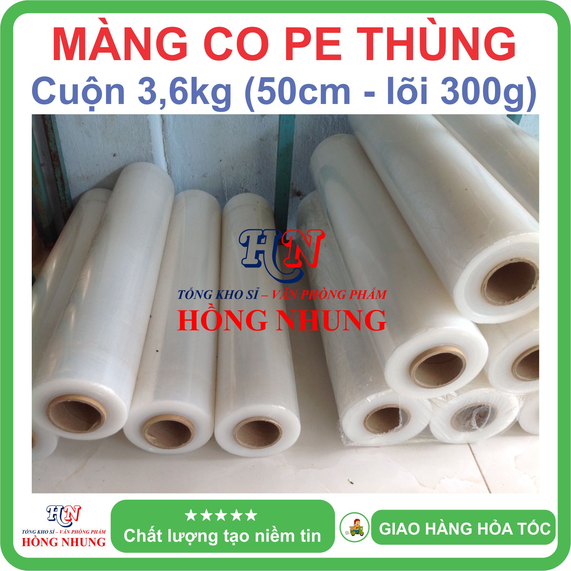 [SALE] Màng PE, màng co, màng chít 3,6kg khổ rộng 50cm, lõi 300g - Chất liệu nilon dai, bóng đẹp, chắc chắn, cho bạn an tâm đóng hàng