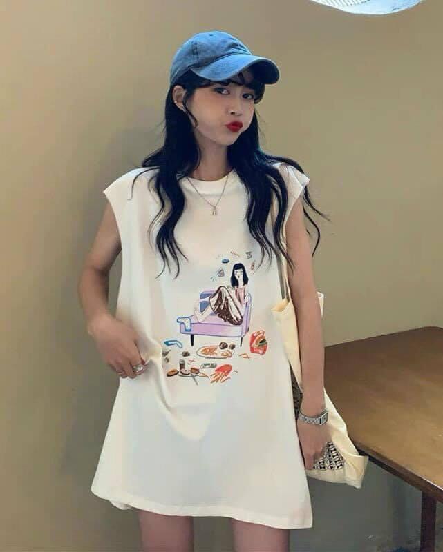 Áo tanktop nữ in hình kèm áo quây