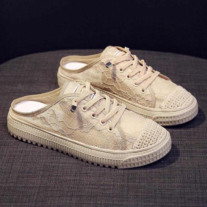 Dép Bít Mũi Phối Lưới Thời Trang Mùa Thu Cho Nữ