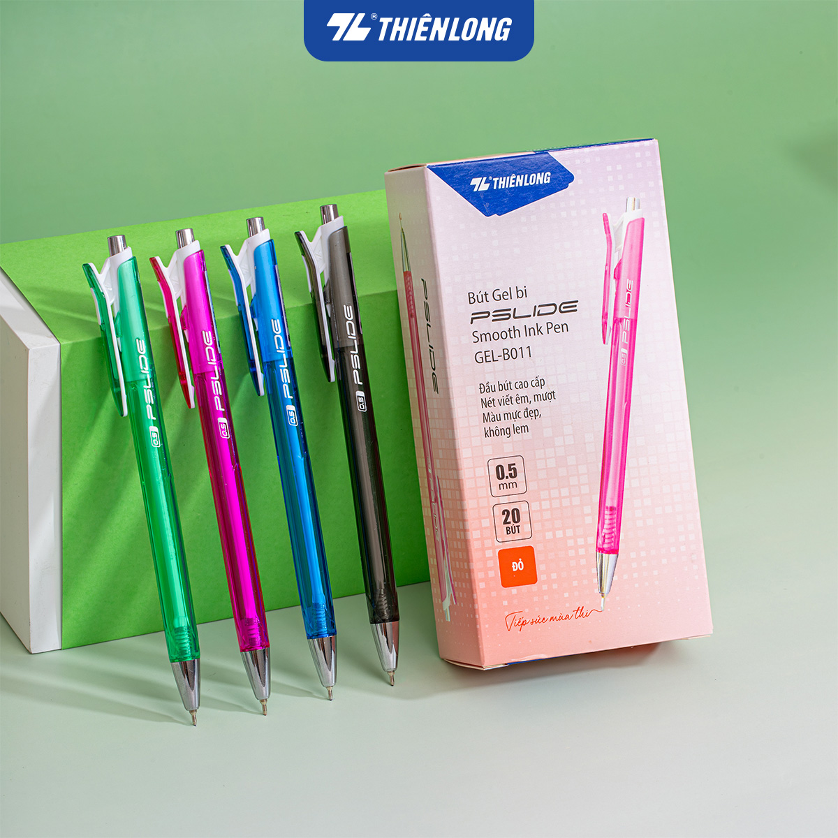 Combo 20 Bút Gel B Thiên Long GEL-B011 ngòi 0,5mm mực xanh đỏ đen kiểu dáng đơn giản có đệm mềm giúp cầm tay êm - Xanh