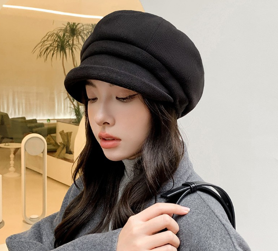 Mũ bê rê nữ có vành phong cách Hàn màu đen, nón nồi có vành nữ mẫu mới