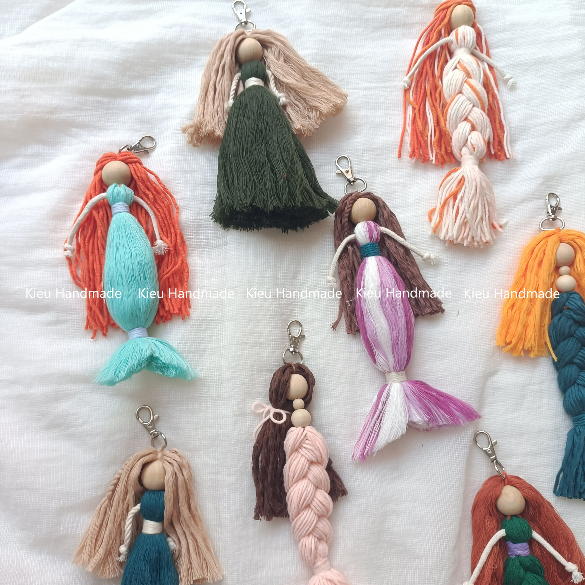 Móc khoá búp bê macrame, móc khoá nàng tiên cá Kiều handmade - Hàng thủ công tỉ mỉ - Dài 20cm