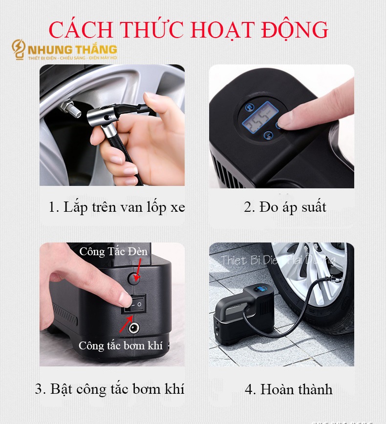 Bơm Lốp Ôtô,Xe Hơi Điện Tử Đa Năng ST-217C - Chế Độ Tự Ngắt - Tích Hợp Đèn Led - Pin Sạc Tích Điện - Có Video