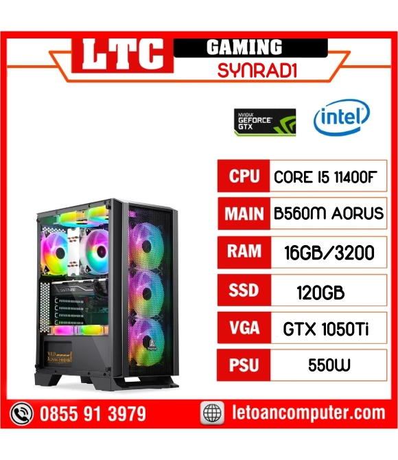 Thùng PC Gaming Synrad1 LTG2 B560/I5-11400F/16GB/120GB/GTX1050Ti/550W - Hàng chính hãng