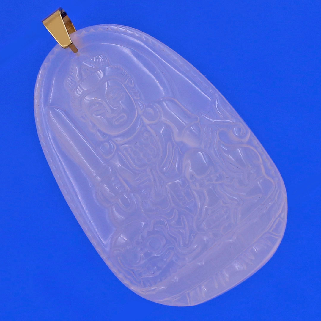 Mặt Phật Văn thù mã não trắng 3.6 cm kèm móc và dây chuyền inox, Mặt Phật bản mệnh