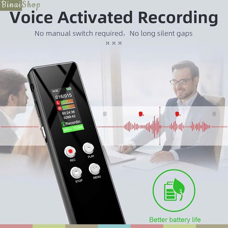 Ruizu V01 / V02 - Máy Ghi Âm Đa Hướng 1536 Kbps, Giảm Tiếng Ồn, Thời Lượng Ghi 11H (64GB) - Hàng Chính Hãng