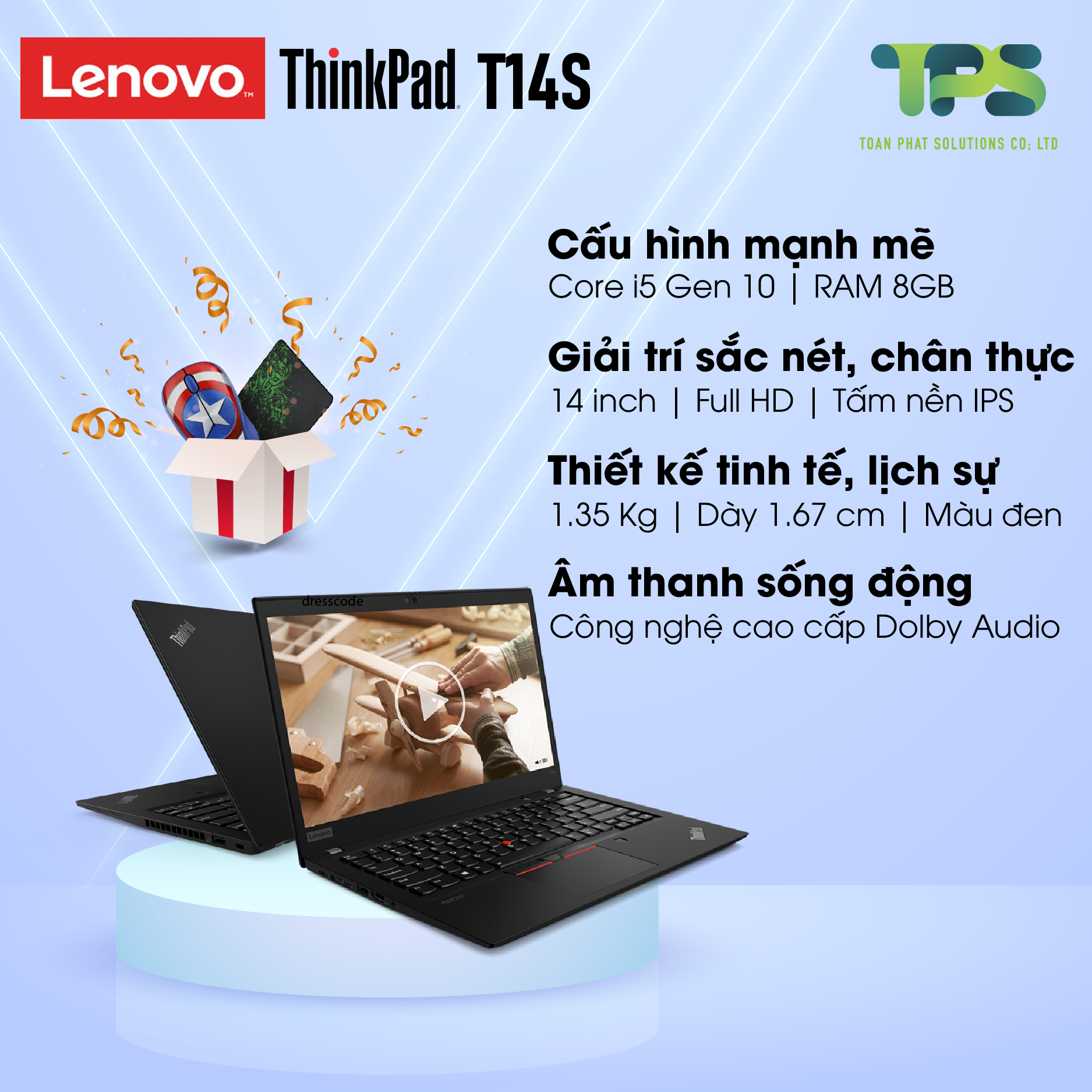 Laptop Lenovo ThinkPad T14s Gen 1 20T0S01P00 , Hàng chính hãng, Bảo hành 1 năm