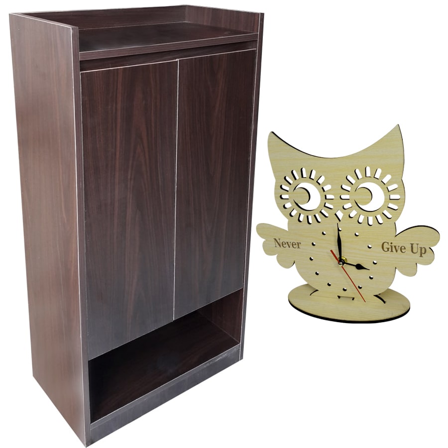 Tủ giày MDF 58cm Màu Nâu Đen + Đồng hồ Handmade Decor độc đáo