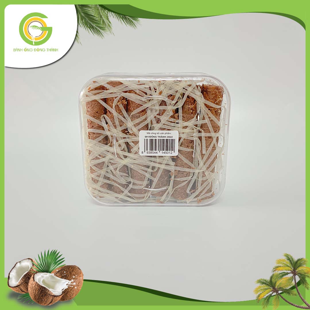 Bánh ống Đông Thành thơm ngon hộp vuông - Bánh ống xứ dừa - Đặc sản Bến Tre hộp vuông