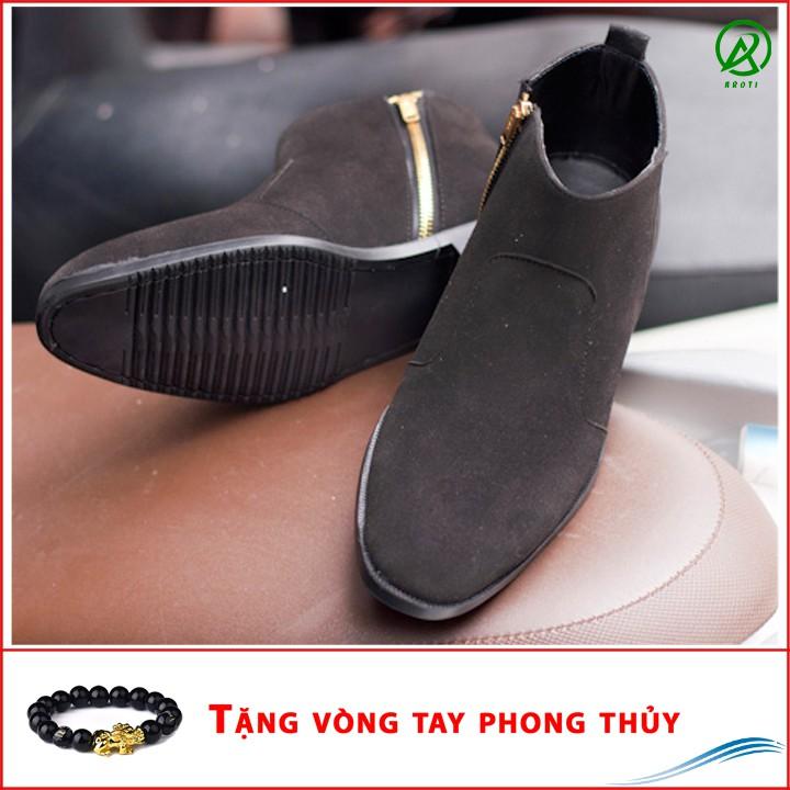 Giày Chelsea Boot Cổ Khóa Tiện Lợi Da Búc Đen Và Đế Được Khâu Chắc Chắn - CB521-bucdenkhoa(VT)-Kèm Vòng Tay Phong Thủy