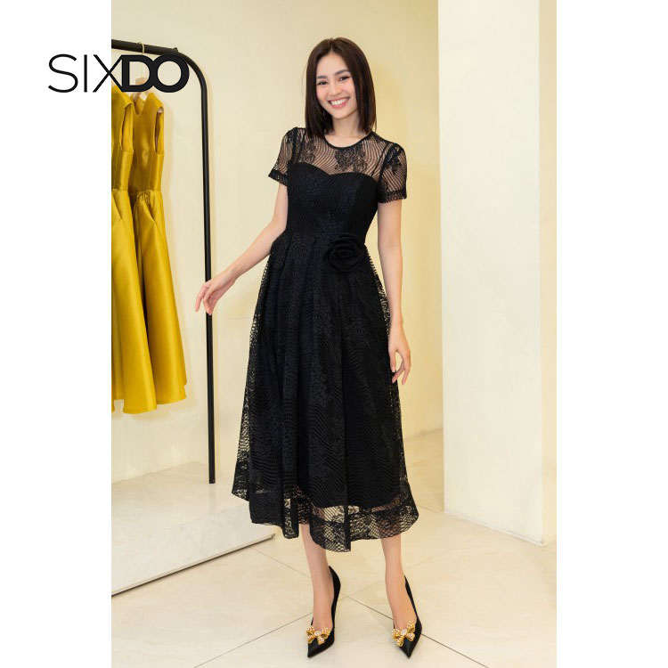 Đầm ren dáng xòe midi nữ SIXDO