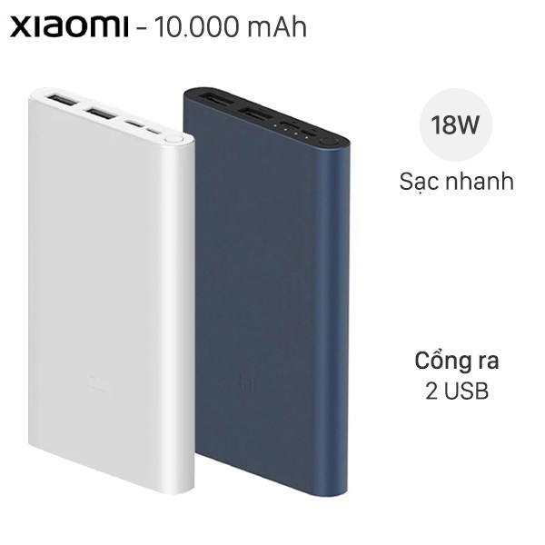 Sạc dự phòng Mi 10000mAh - Mi 10000 mAh Gen 3 - Hàng chính hãng -  Pin sạc dự phòng 18W Bản Quốc Tế