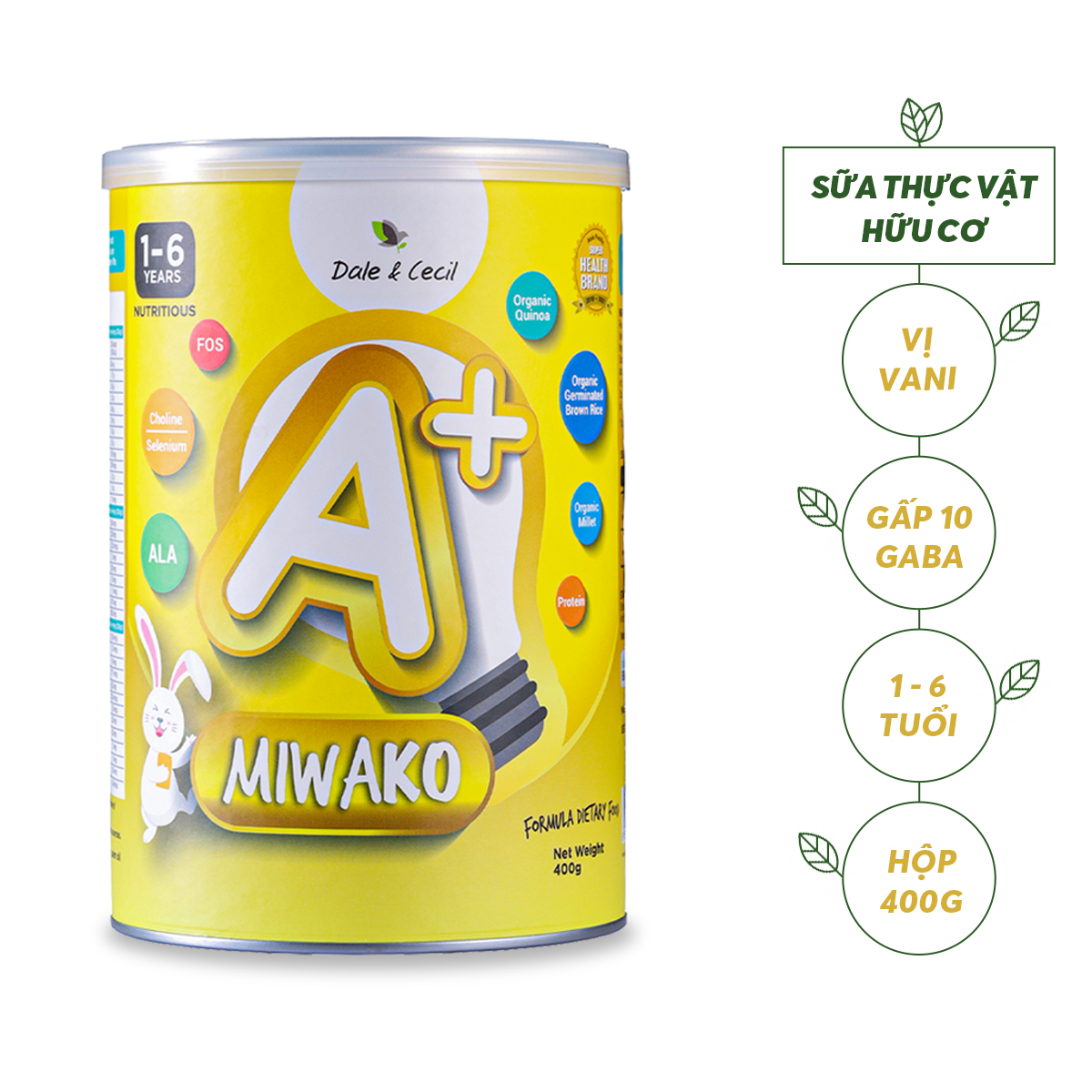 Sữa Miwako A+ Hộp 400g Vị Vani Nhập Khẩu Malaysia, Sữa Hạt Hữu Cơ Organic Cho Bé Từ 1-6 Tuổi Giúp Cải Thiện Ngôn Ngữ Phát Triển Trí Não &amp; Chiều Cao Vị Ngọt Tự Nhiên Dễ Uống