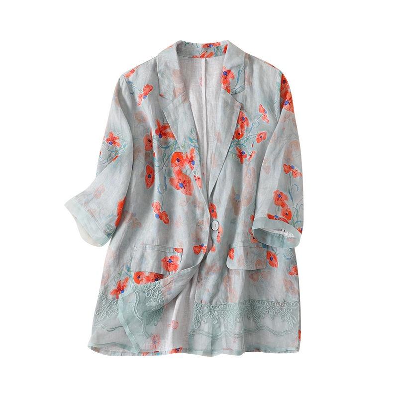 Áo Khoác Chống Nắng Chất Liệu Cotton Lanh Mỏng Nhẹ In Họa Tiết Thời Trang Cho Nữ
