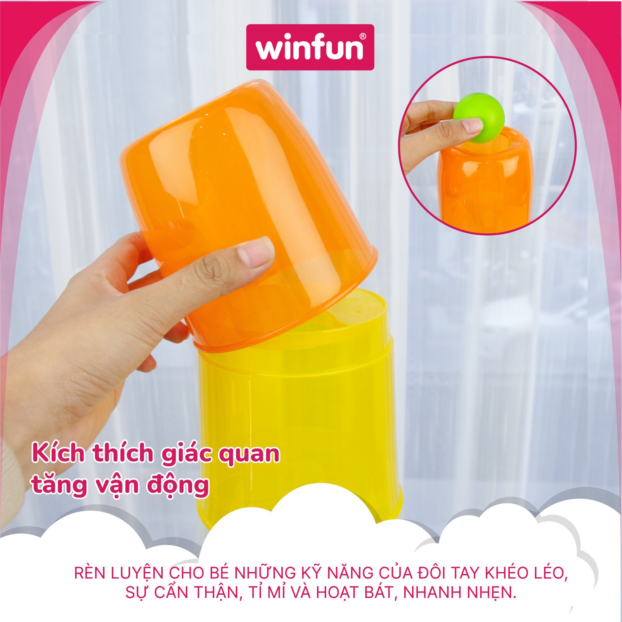 Tháp xếp chồng nhựa hình cốc kết hợp thả bóng vui nhộn winfun 0737 - 9 tới 24 tháng - đồ chơi giáo dục phát triển tư duy