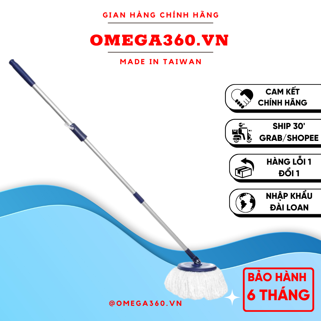 (COMBO) 1 CÂY LAU NHÀ 360 OMEGA MOP + 1 BÔNG LAU OMEGA MOP