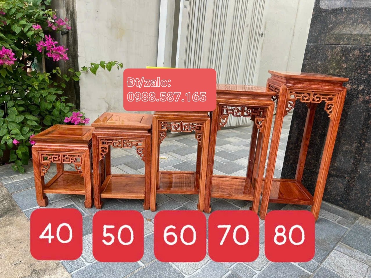 Đôn đế vuông chiện 2 tầng kê bày đồ phòng khách gỗ hương cao40,50,60,70,80 cm mặt vuông 30 cm