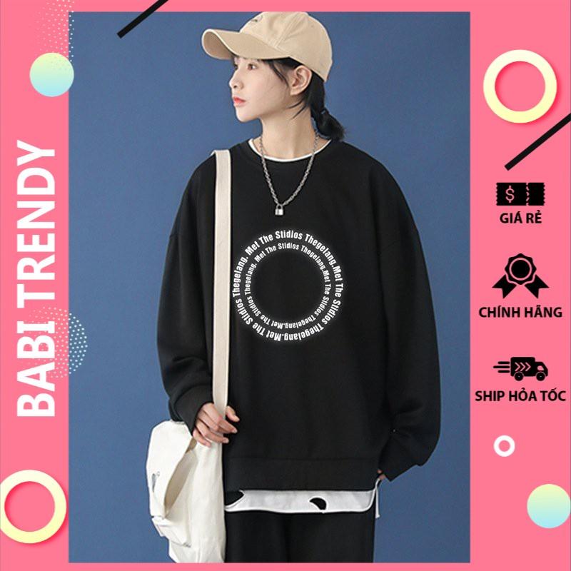 Áo sweater Vòng Tròn Chữ Phản Quang unisex nam nữ phong cách hàn quốc form rộng – ST189- babitrendy