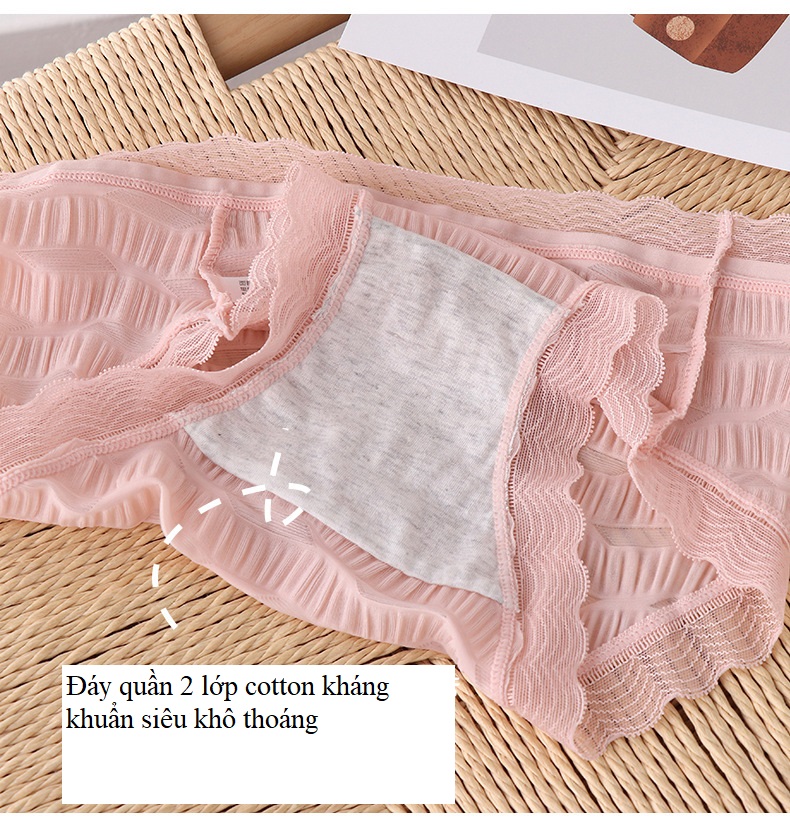 Quần Lót Nữ Cao Cấp Thun Lạnh Viền Ren Kiểu Nhún Siêu Mềm Mát Đáy Quần Cotton Kháng Khuẩn Thoáng Khí Freeship Quần Chip Nữ QL10 - Freesize từ 40-60kg