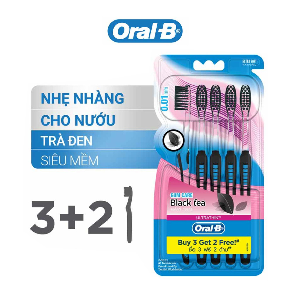 Vỉ 5 Bàn Chải ORAL-B Tinh Chất Trà Đen (3 Cây Tặng 2)