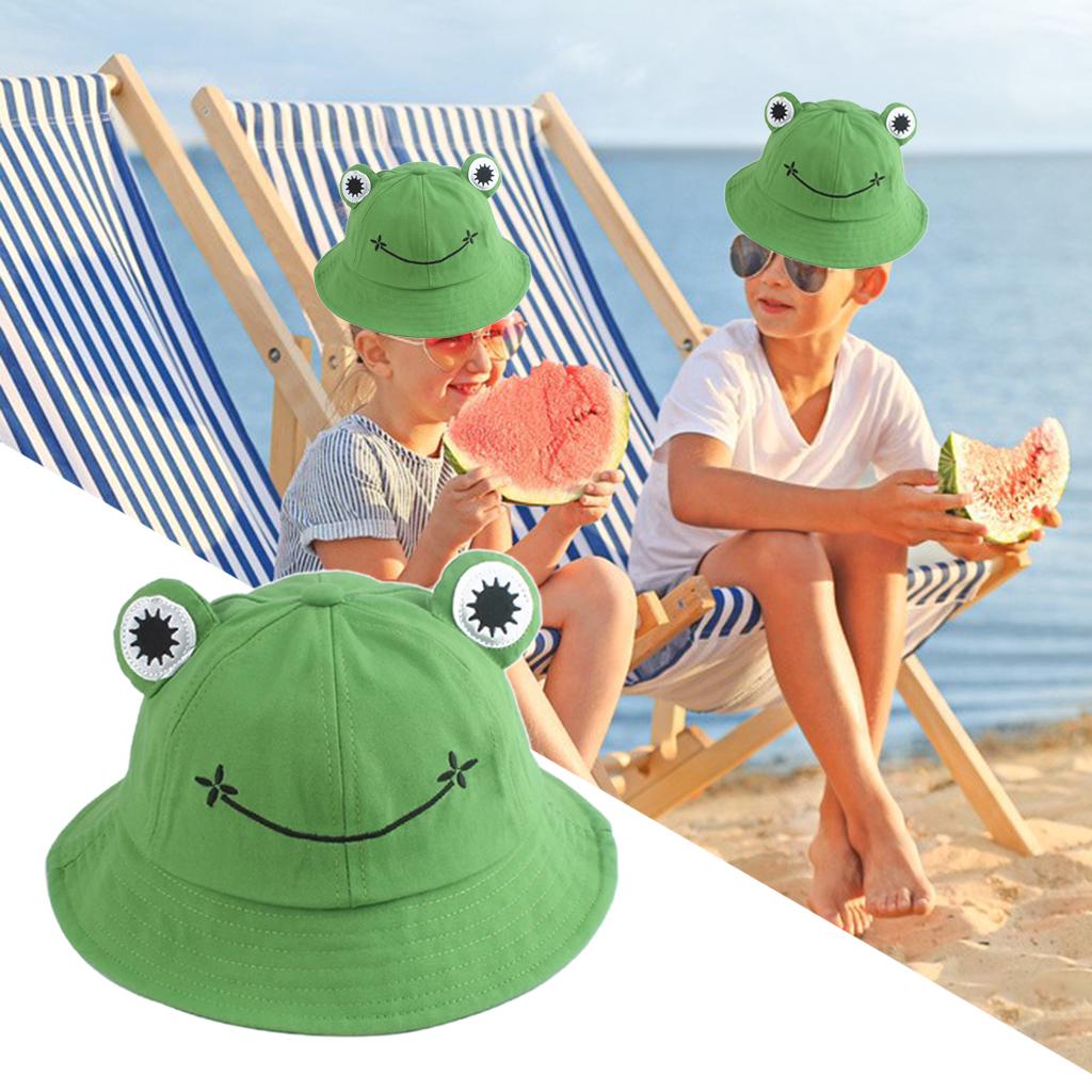 Kids Frog Bucket Hat Cute Fisherman Hat Sun Protection Beach Travel Cap Wide Brim Fisherman Hat for Children Girls Boys