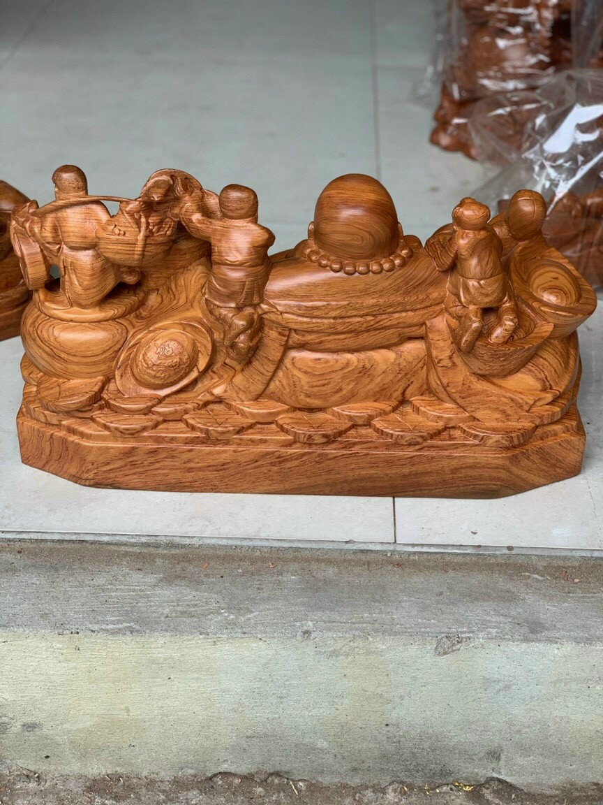 Tượng phật di lặc ngũ phúc bằng gỗ hương đá liền khối  kt 60×30×30cm