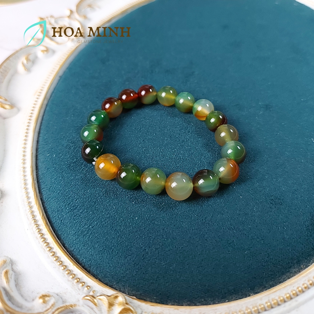 Vòng tay phong thủy đá Mã Não tứ quý trơn size hạt 10 li