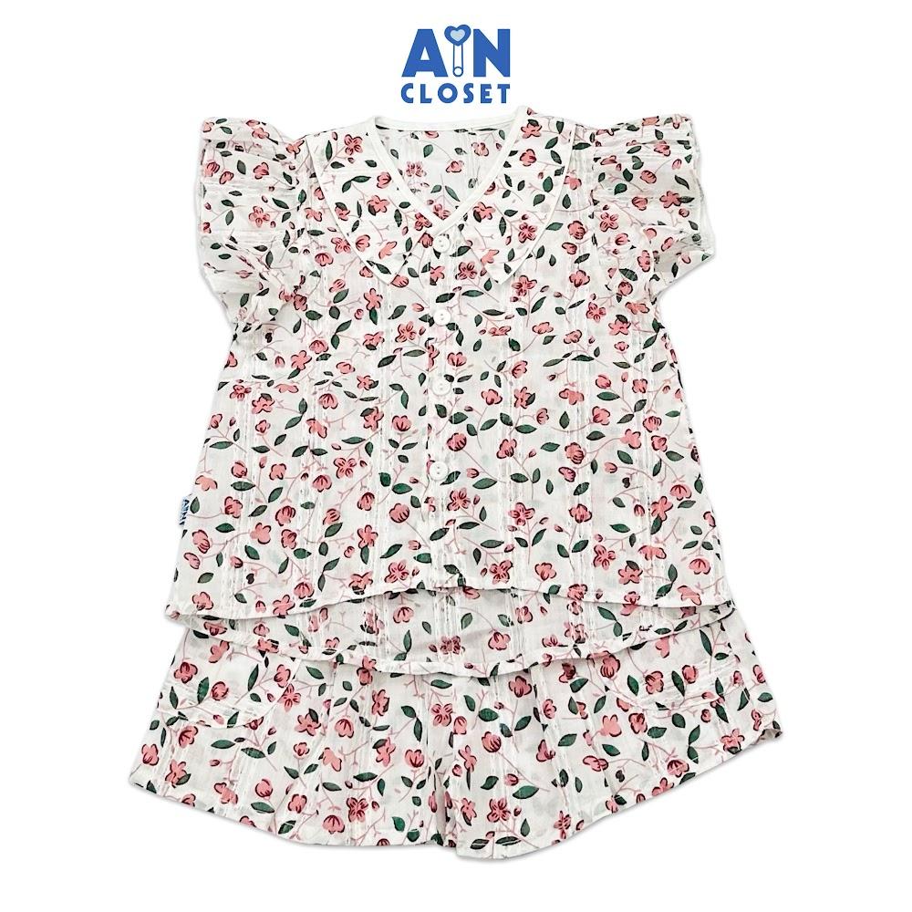 Bộ quần áo ngắn bé gái họa tiết Nụ Hồng cotton dệt - AICDBGQEFNZH - AIN Closet