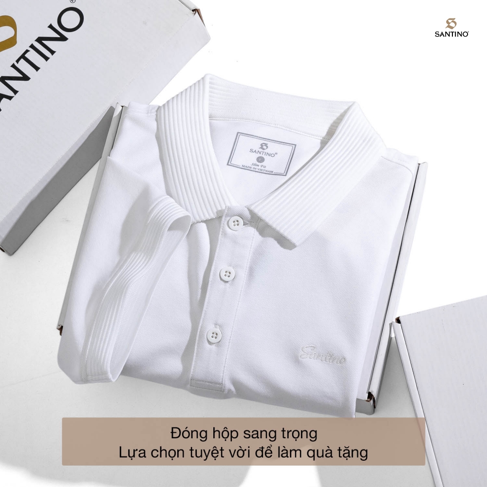 Áo Polo nam trơn SANTINO, Cotton Cá Sấu, kháng khuẩn chống nhăn, chống tia UV - E011
