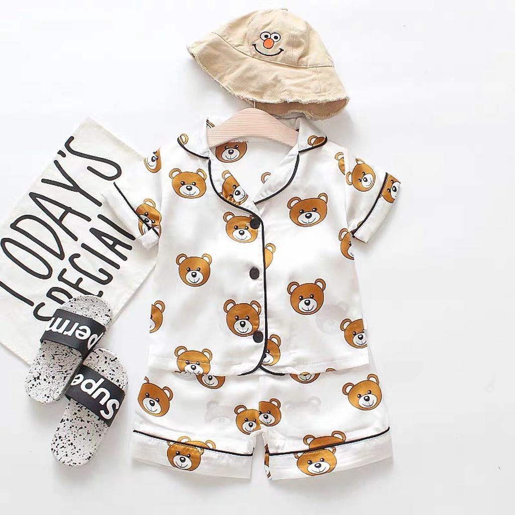 Bộ Ngủ Cộc Tay Cho Bé, Bộ Pijama Cộc Tay Cho Bé In Hình Gấu Cực Đẹp Từ 7 - 27kg - ROSY KIDS