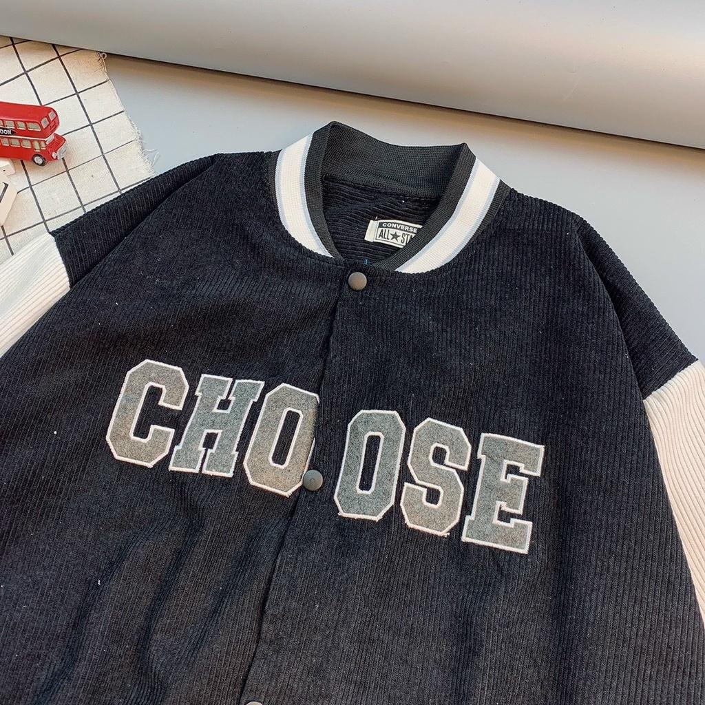 Áo Khoác Bomber Nhung Tăm Choose 2 LớpÁo Khoác Unisex Nhung Gân 2 Lớp Logo Thêu