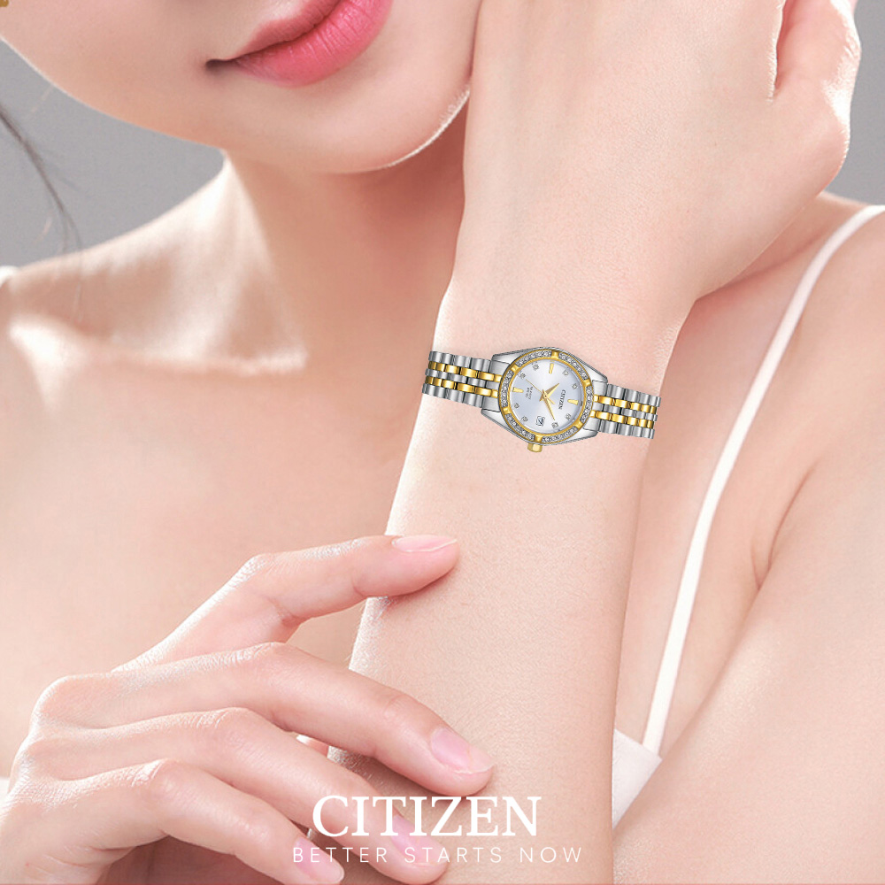 Đồng Hồ Nữ Citizen Pin-Quartz Đính Đá Swarovski Dây Thép Không Gỉ EU6066-59A - Mặt Trắng (26mm)