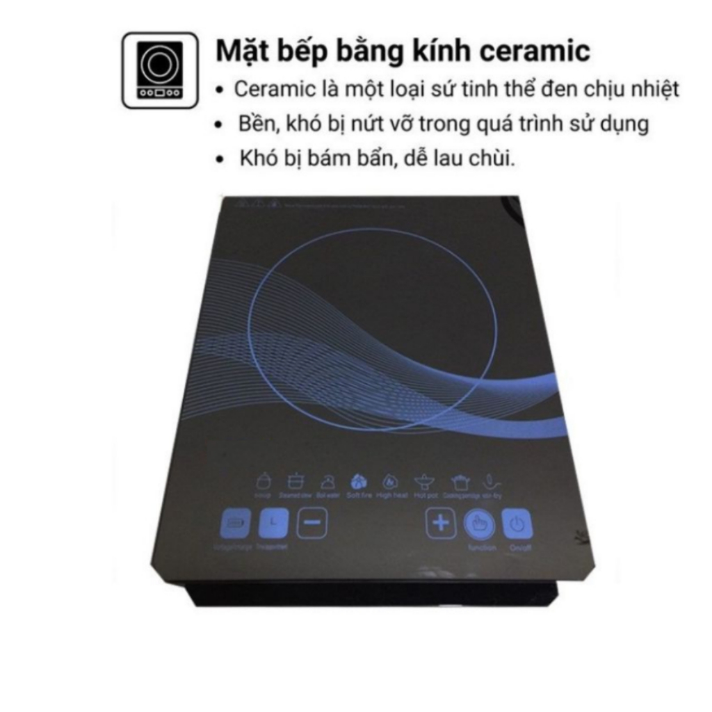 Bếp Điện Từ Giá Rẻ, Bếp Từ Cảm Ứng Công Suất 2000w Tặng Kèm Nồi Lẩu, 8 Chế Độ Nấu, Truyền Nhiệt Tốt, Hẹn Giờ Tiết Kiệm Điện Năng