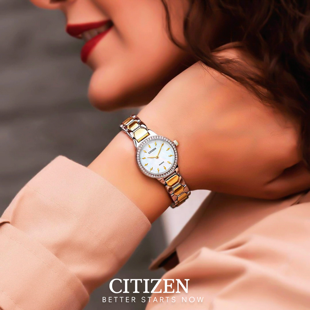 Đồng Hồ Nữ Citizen Pin-Quartz Đính Đá Swarovski Dây Thép Không Gỉ EZ7014-55D - Mặt Xà Cừ (24mm)