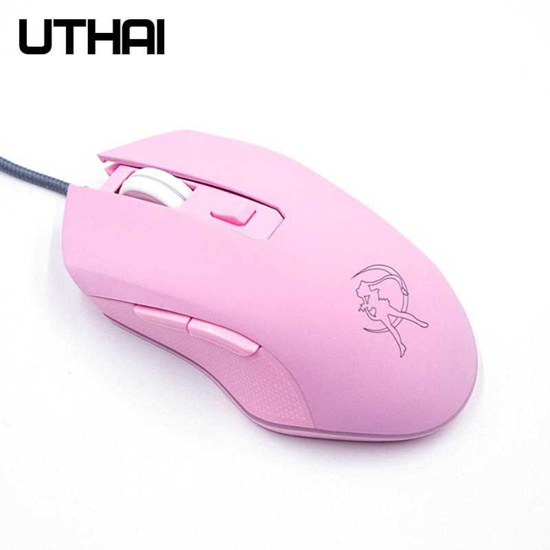 UTHAI DB49 Có Dây Dạ Quang Chuột Hồng 1600 Phụ Kiện Máy Tính Ngoại Vi Cô Gái Dễ Thương Cô Gái Chơi Game