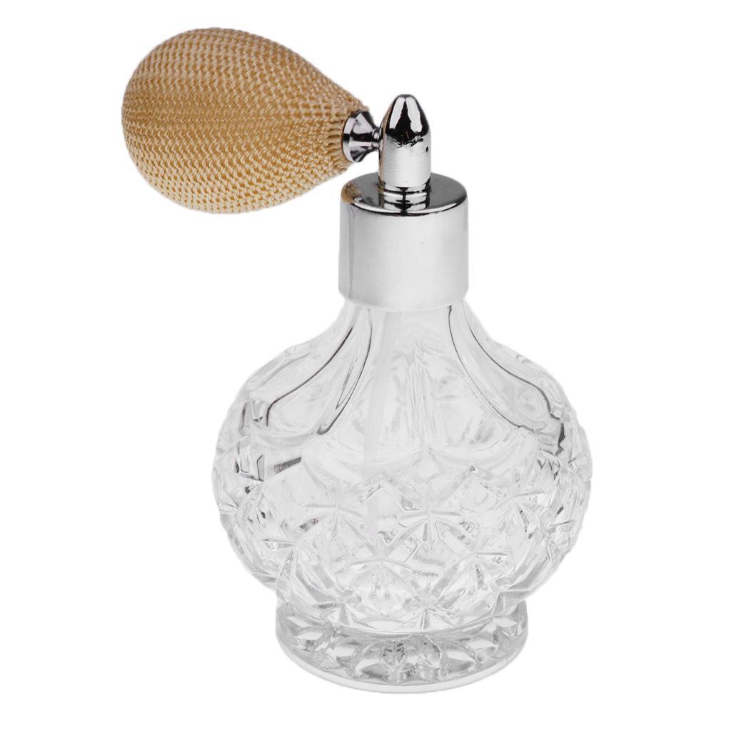 2xVintage Crystal Empty Perfume Bottle Short Spray Atomizer Glass 100ml Beige