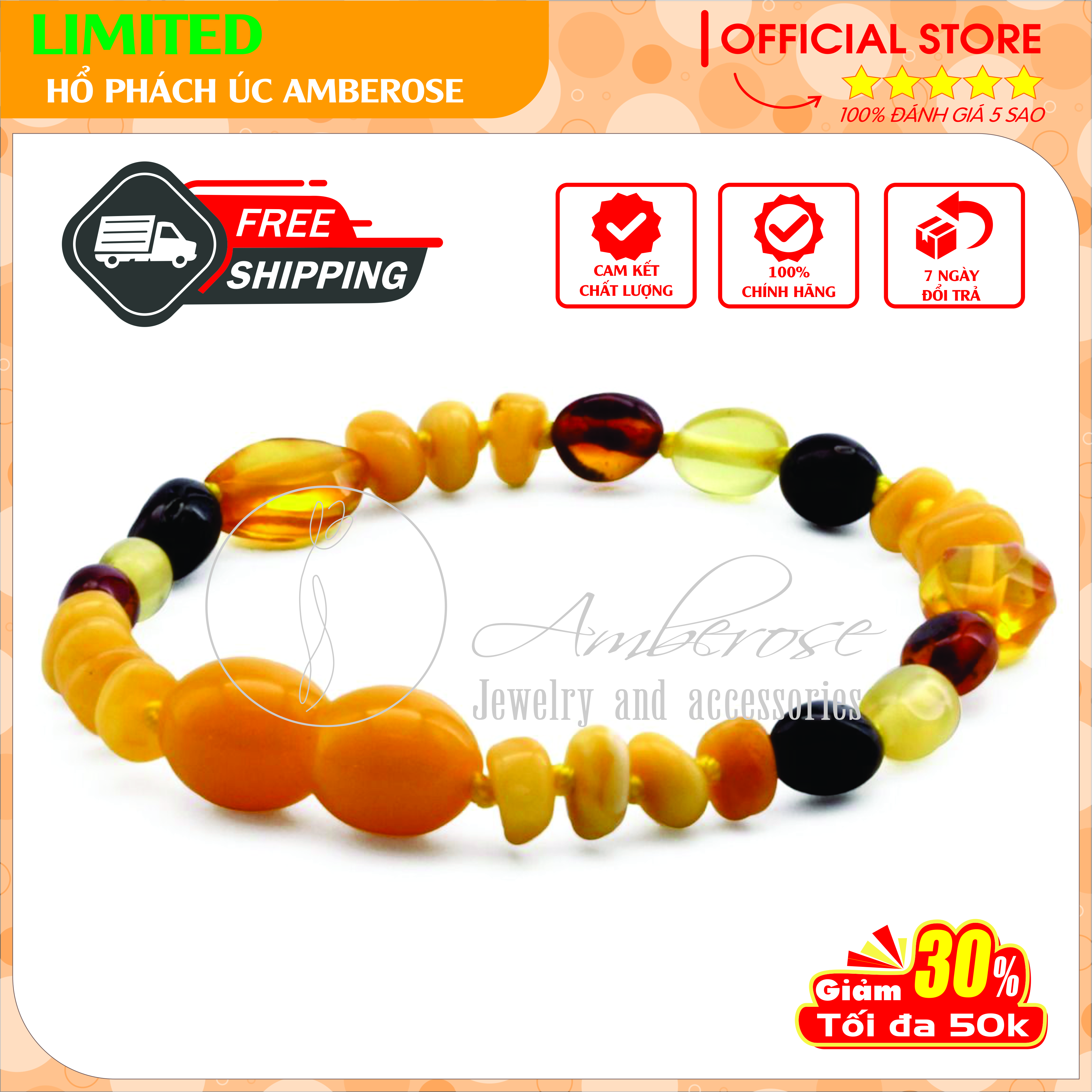 Bộ Vòng Hổ Phách Amber Cho Bé 0 - 10 tuổi SABLMT5